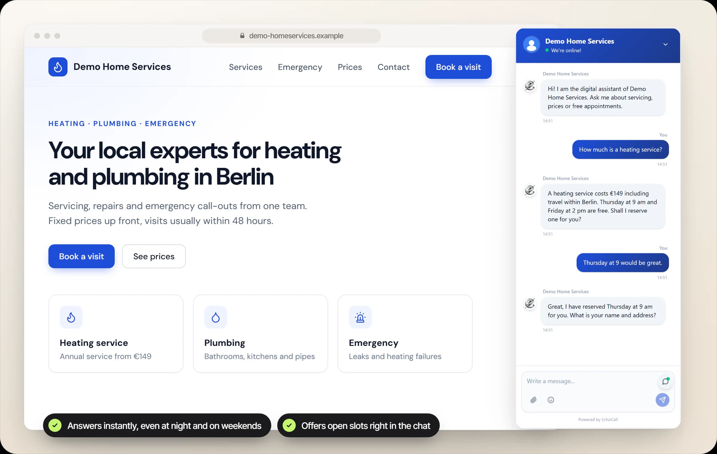 AI Chat Agent in EchoHub, shown with demo data