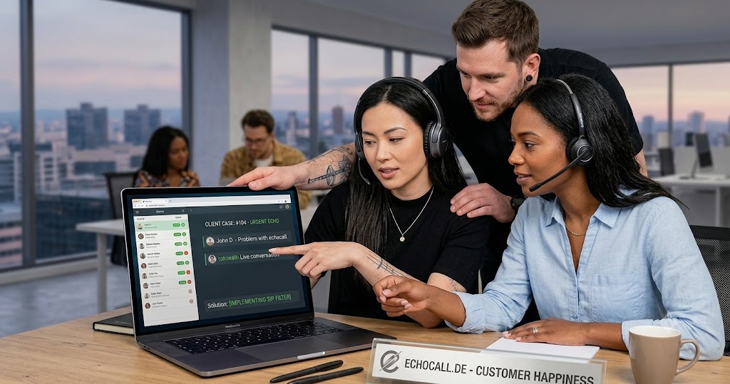 EchoCall support team reviewing a live case