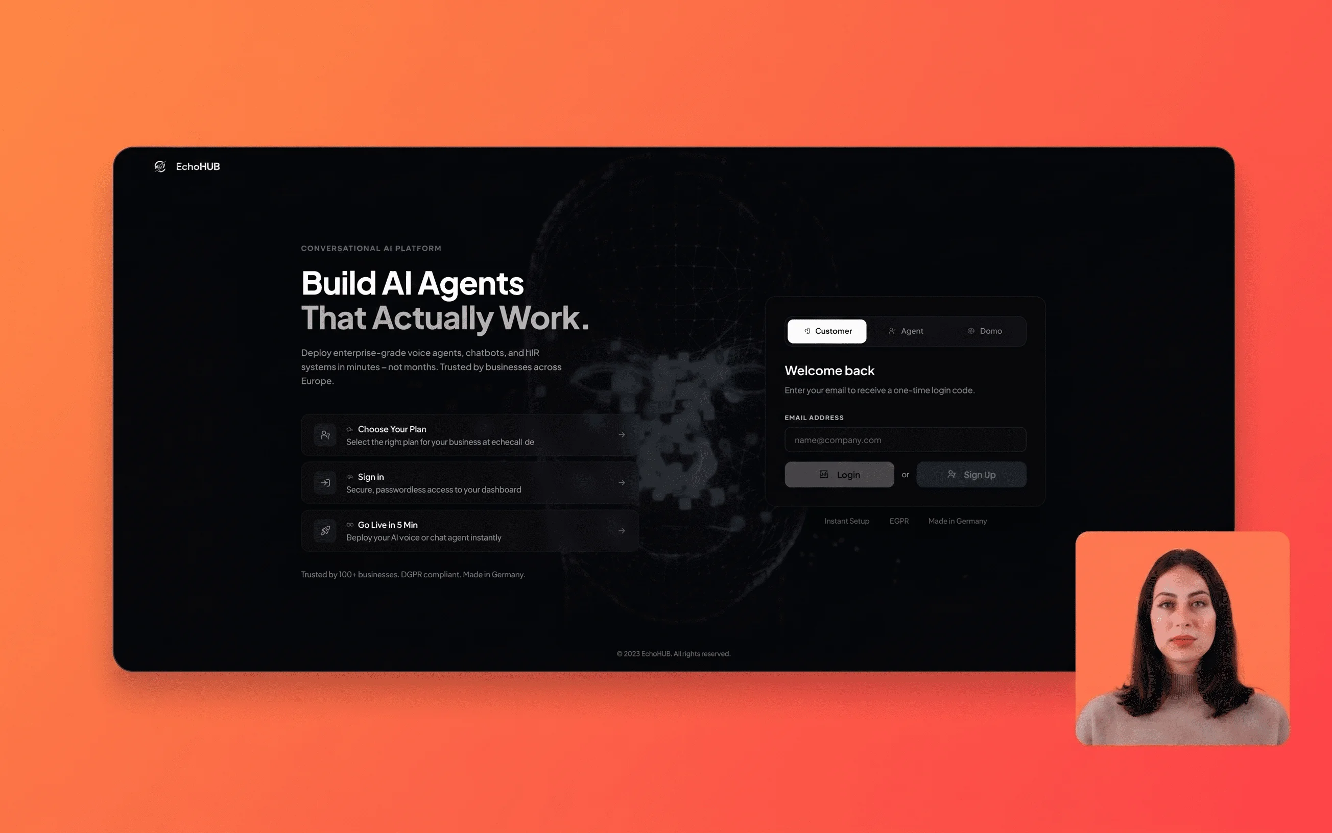 EchoCall AI Voice Agent – EchoHub Dashboard Demo